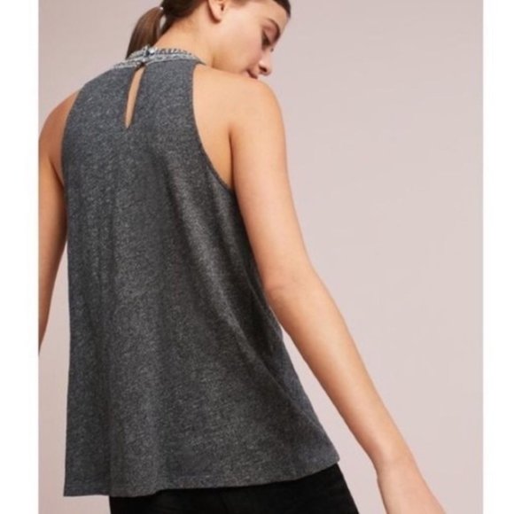 Anthropologie Vanessa Virginia Jeweled Fall Chic Casual Swing Top Gray - Picture 11 of 11
